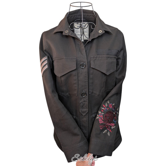 Zadig & Voltaire Tackl Military Star Camo Skull Floral Embroidered Shacket XS - Picture 11 of 11